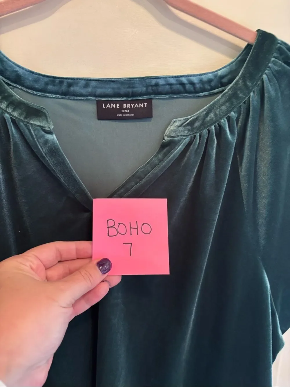 Lane Bryant Teal Velvet V-Neck Short Sleeve Blouse